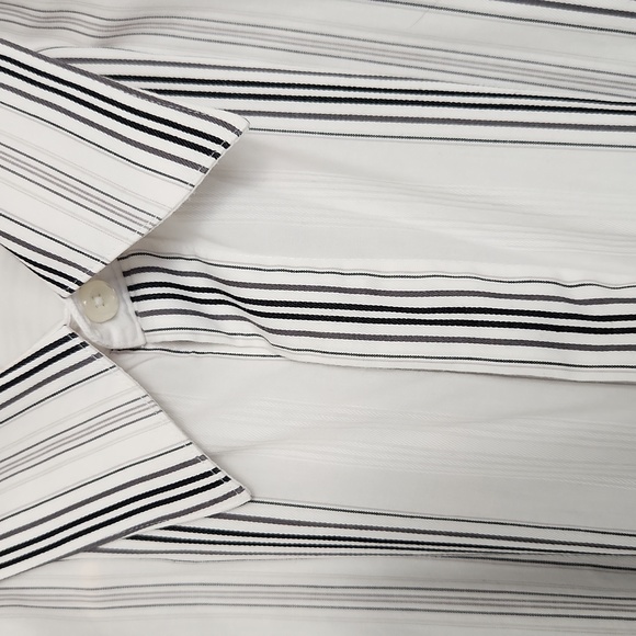 🟡 XL Men's Dress Shirt White with Black and Gray Stripes - Picture 6 of 6